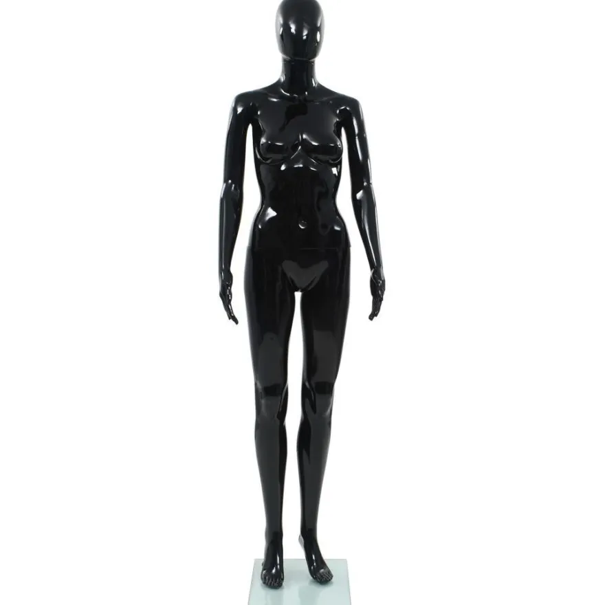 Aidon kokoinen naismallinukke lasijalustalla musta 175 cm