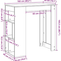 Baaripöytä/telineet tekninen puu, 102x50x103,5 cm, eri värejä (42970)