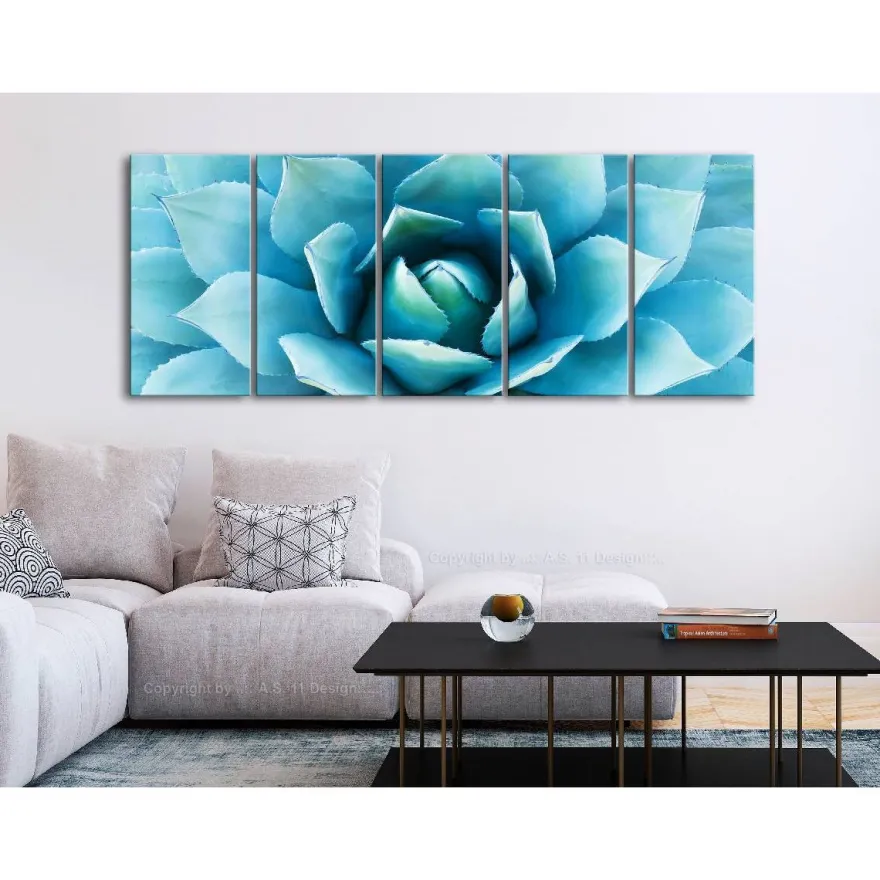 Canvas-taulu Artgeist Agave Blue, 5-osainen, kapea, eri kokoja
