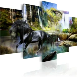 Canvas-taulu Artgeist Black horse and paradise waterfall, eri kokoja