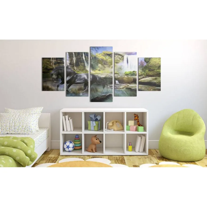 Canvas-taulu Artgeist Black horse and paradise waterfall, eri kokoja
