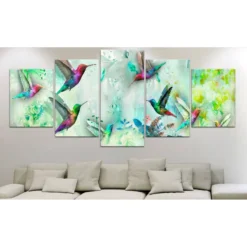 Canvas-taulu Artgeist Colourful Hummingbirds Green, 5-osainen, leveä, eri kokoja