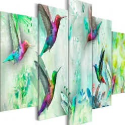 Canvas-taulu Artgeist Colourful Hummingbirds Green, 5-osainen, leveä, eri kokoja