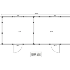 Elementtivarasto Aarni E8c, 6540x2640mm, 17.27m², puuvalmis