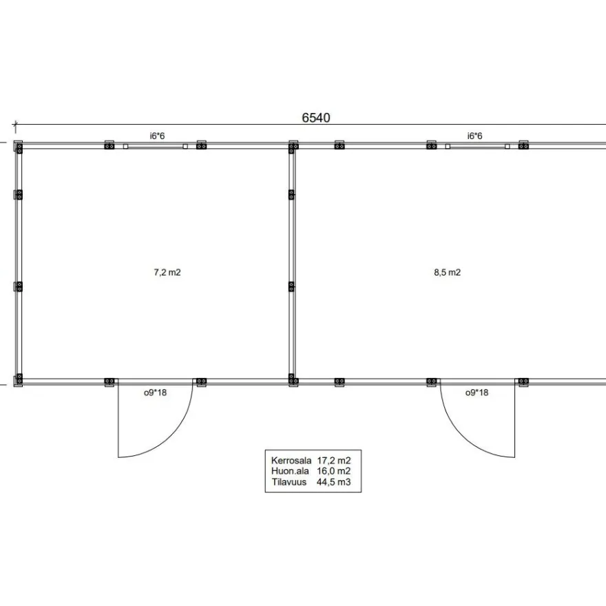 Elementtivarasto Aarni E8c, 6540x2640mm, 17.27m², puuvalmis