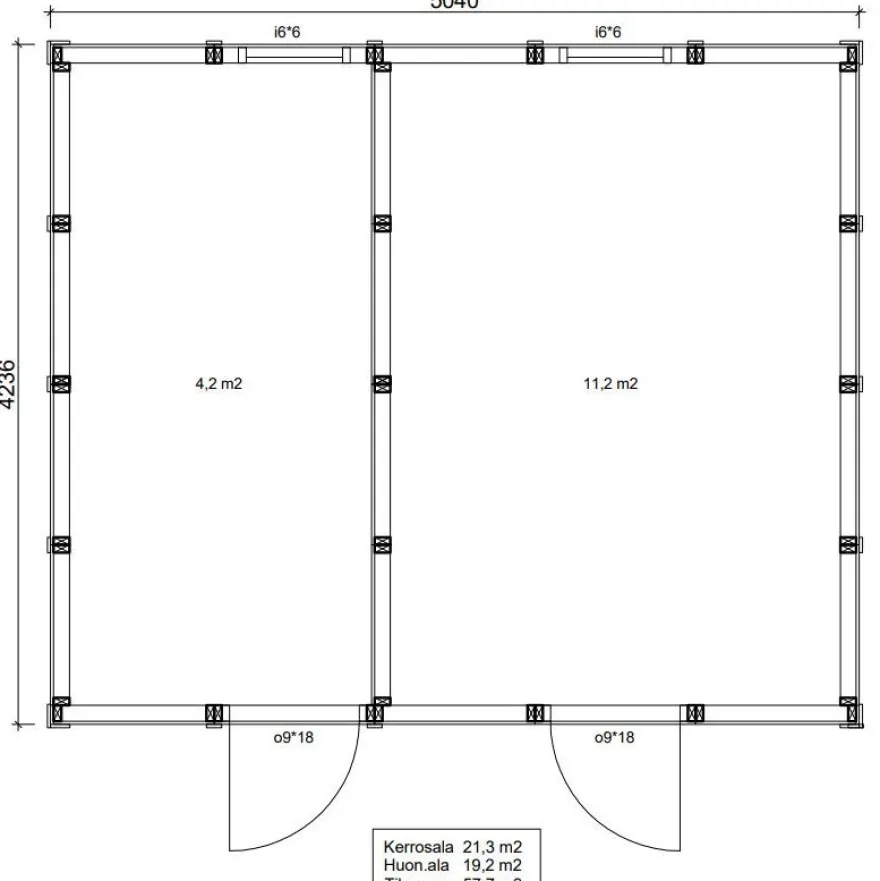 Elementtivarasto Aarni E16, 4240x5040mm, 21.36m², puuvalmis