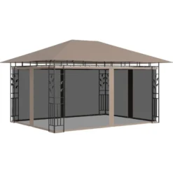 Huvimaja hyttysverkolla 4x3x2,73 m harmaanruskea 180 g/m²