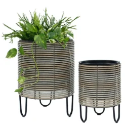 Istutuslaatikko Home4You WICKER Ø25xK35 cm, beige-harmaa