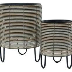 Istutuslaatikko Home4You WICKER Ø25xK35 cm, beige-harmaa