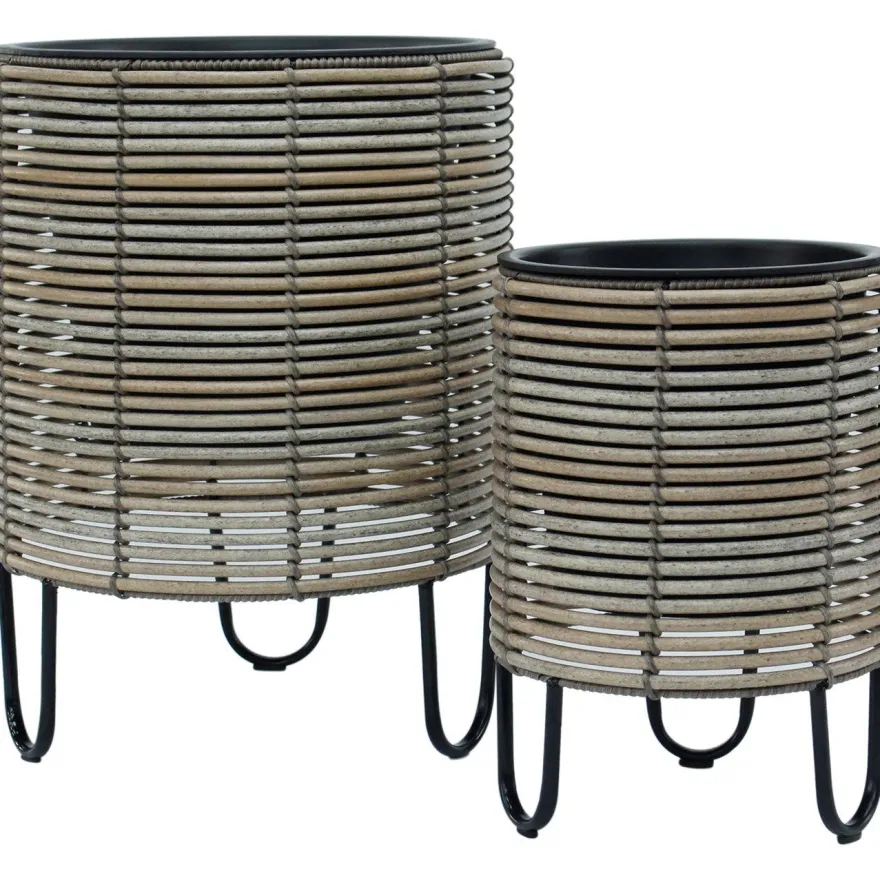 Istutuslaatikko Home4You WICKER Ø25xK35 cm, beige-harmaa