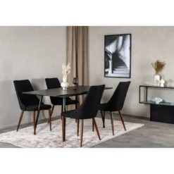 Jatkettava ruokailuryhmä Venture Home, 120/160x80cm Silar-pöytä + 4 mustaa Leone-tuolia