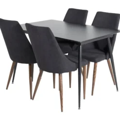 Jatkettava ruokailuryhmä Venture Home, 120/160x80cm Silar-pöytä + 4 mustaa Leone-tuolia