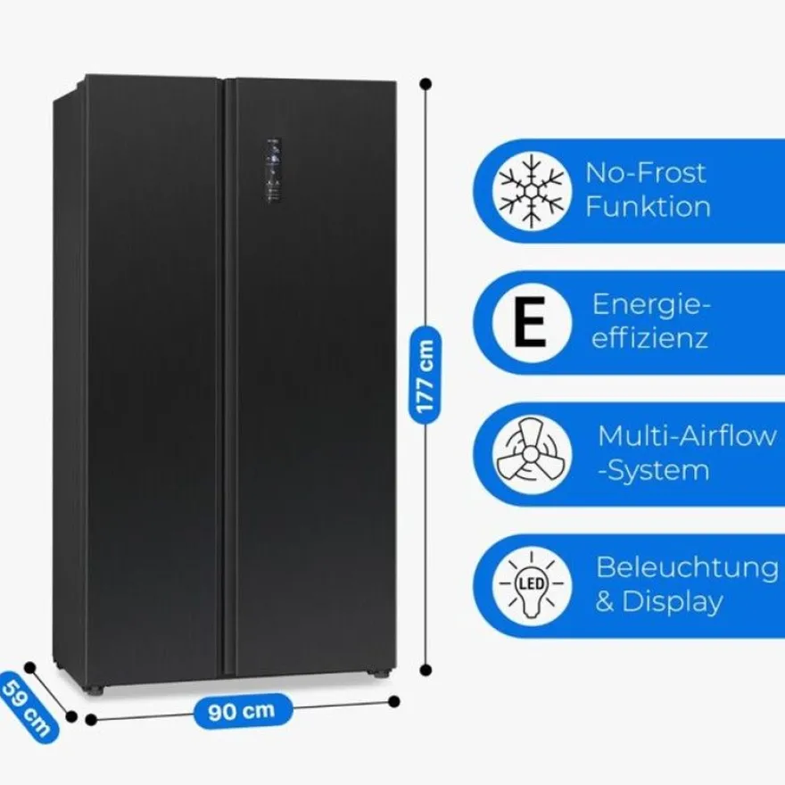 Jääkaappipakastin Bomann SBS7344SIX Side by Side French Door, 90cm, 291/151 l, musta