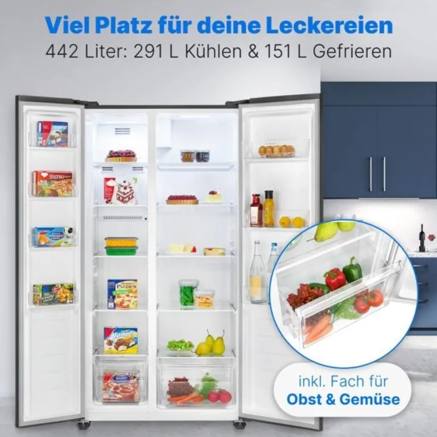Jääkaappipakastin Bomann SBS7344SIX Side by Side French Door, 90cm, 291/151 l, musta