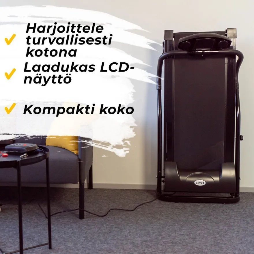 Juoksumatto moottorilla React, 1-10km/h, musta