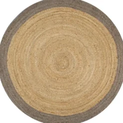 Juuttimatto, Ø120cm, käsinkudottu, harmaalla reunalla