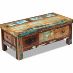 Kahvipöytä laatikoilla täysi uusiokäytetty puu 90x45x35 cm