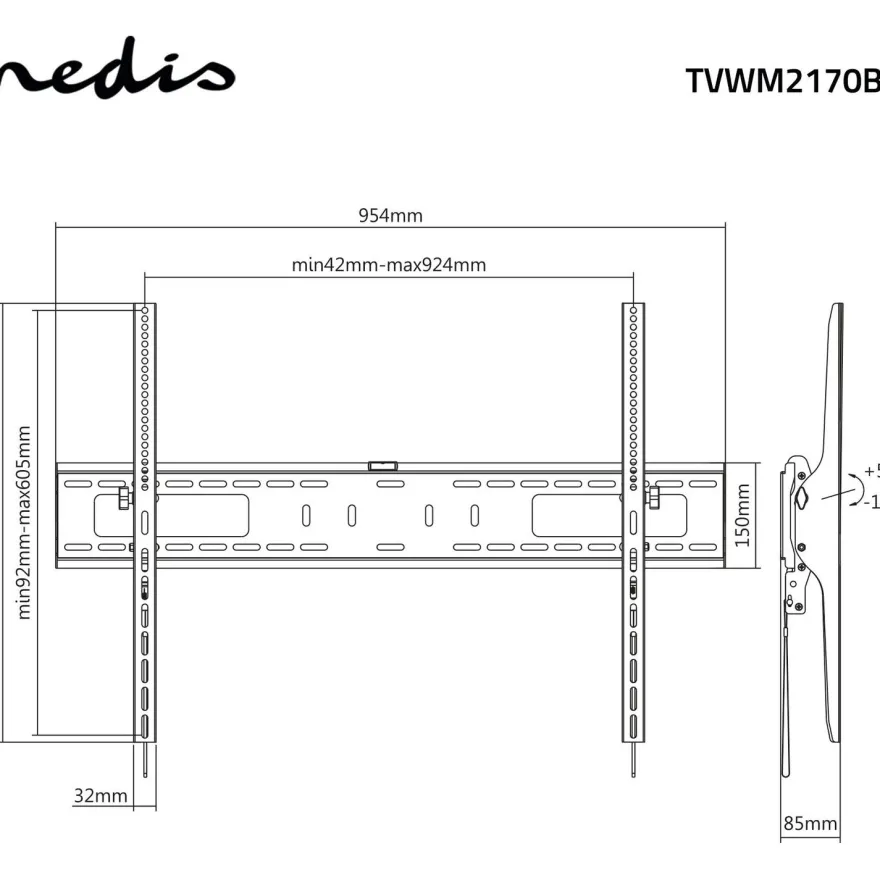 Kallistettava TV-seinäteline Nedis TVWM2170BK, 60-100" musta