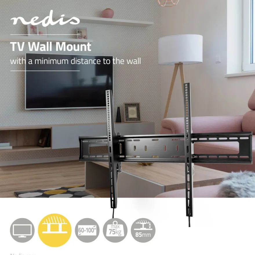 Kallistettava TV-seinäteline Nedis TVWM2170BK, 60-100" musta