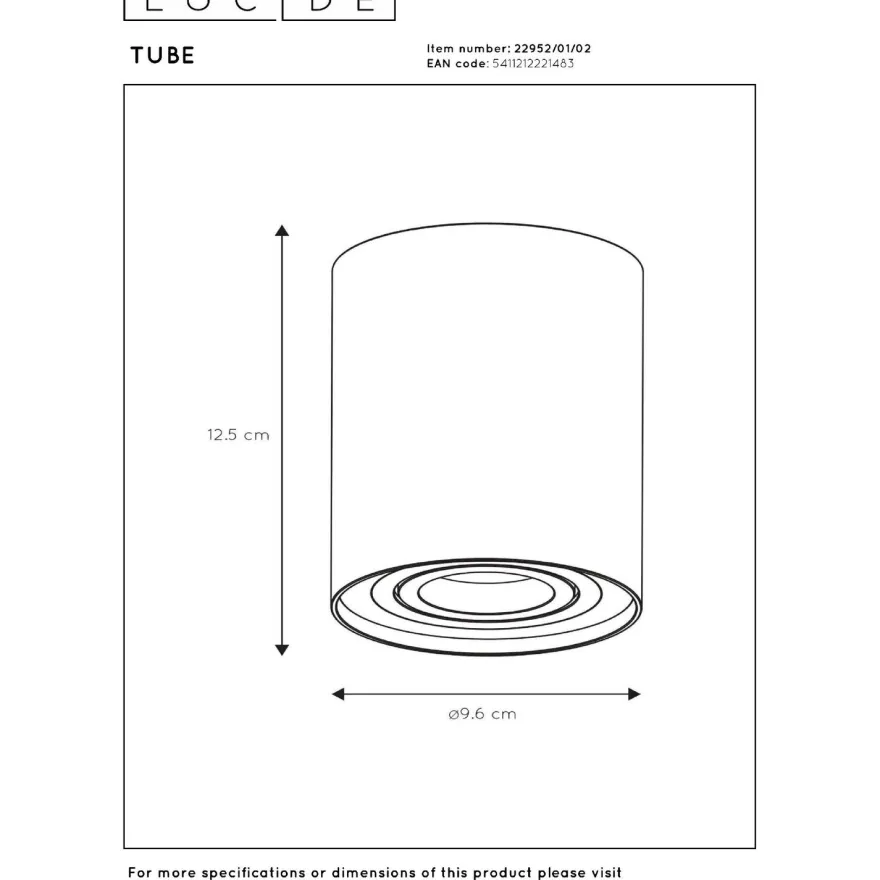 Kattospotti Lucide Tube, Ø9.6cm, IP20, kulta