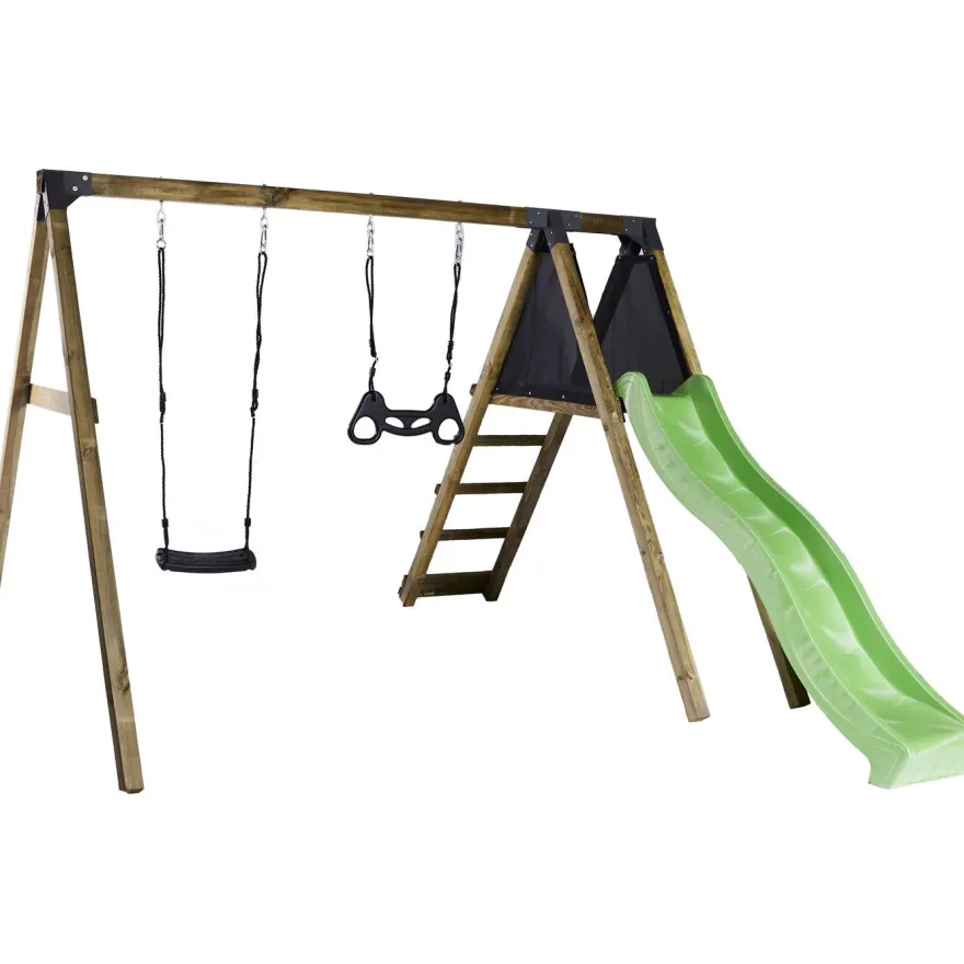 Keinuteline Nordic Play Active, kiipeilymoduulilla, vihreä liukumäki, keinuistun ja trapetsikeinu