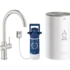 Keittiöhana Grohe Red Duo teräs, M-koon kuumavesivaraajalla