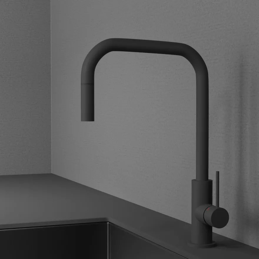 Keittiöhana Scandtap Steel Accent Square Coal, ulosvedettävä juoksuputki