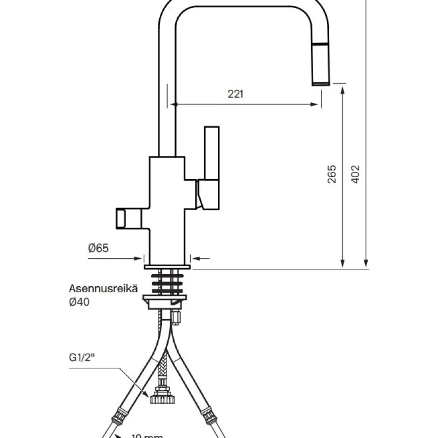 Keittiöhana Tapwell Arman ARM887, APK-liitäntä, ulosvedettävä juoksuputki, Black Chrome