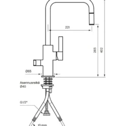 Keittiöhana Tapwell Arman ARM887, APK-liitäntä, ulosvedettävä juoksuputki, Brushed Nickel