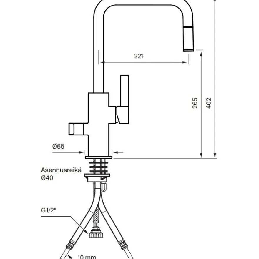 Keittiöhana Tapwell Arman ARM887, APK-liitäntä, ulosvedettävä juoksuputki, Brushed Nickel