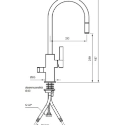 Keittiöhana Tapwell Arman ARM885, APK-liitäntä, ulosvedettävä juoksuputki, Brushed Nickel