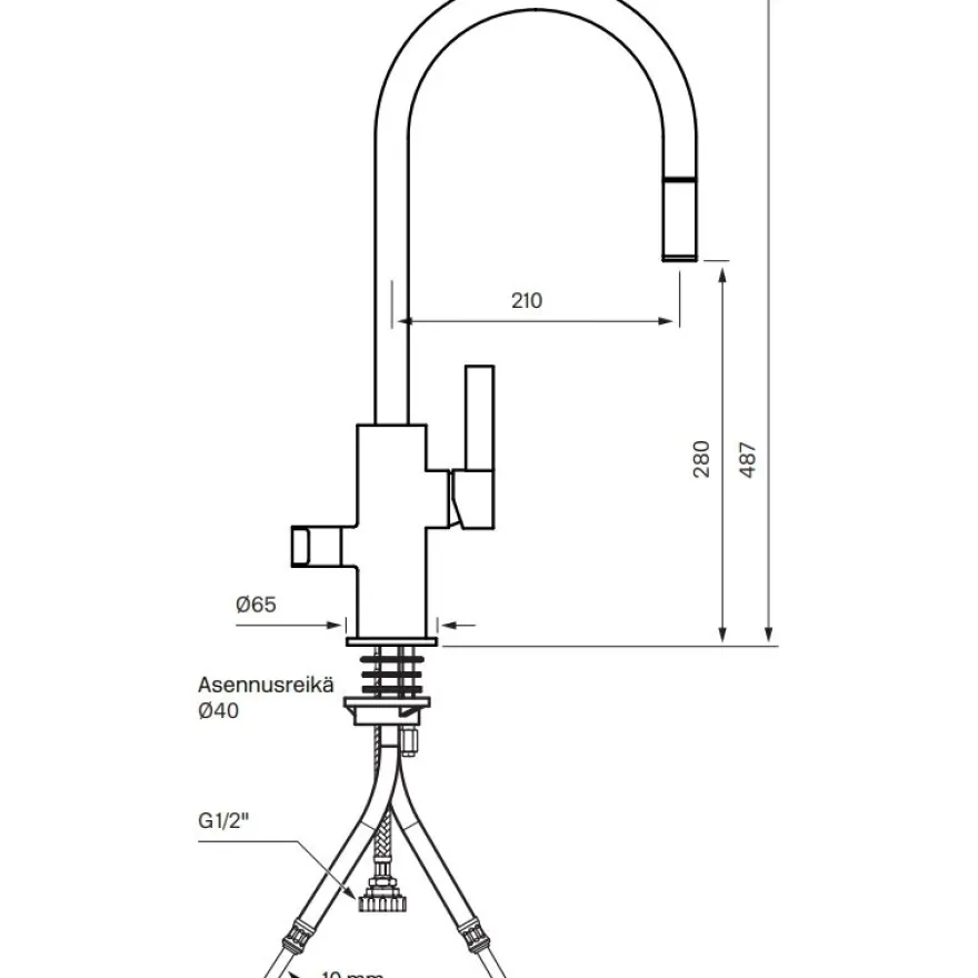 Keittiöhana Tapwell Arman ARM885, APK-liitäntä, ulosvedettävä juoksuputki, Brushed Nickel