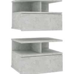 Kelluvat yöpöydät 2 kpl betoninharmaa 40x31x27 cm lastulevy