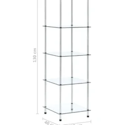 5-kerroksinen hylly läpinäkyvä 40x40x130 cm karkaistu lasi