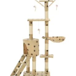 Kissan raapimispuu, sisal-pylväillä, 49x35x138cm, tassukuvio, beige