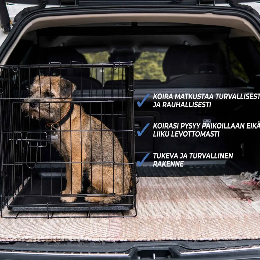Koiran kuljetushäkki Trekker, kevytmetalli, musta, eri kokoja