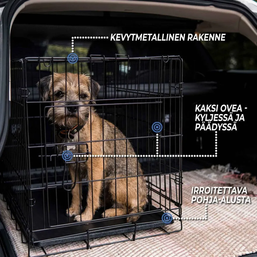 Koiran kuljetushäkki Trekker, kevytmetalli, musta, eri kokoja