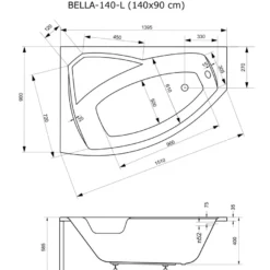 Kylpyamme Interia Bella 140, 165 l, 1400 x 900 mm