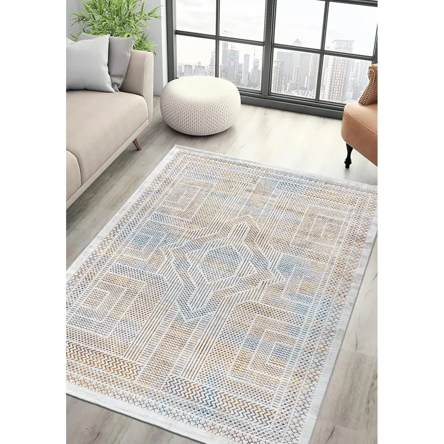 Käytävämatto Linento Paradise M0147 80x300cm luonnonvalkoinen/sininen