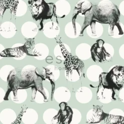 Lastenhuoneen tapetti Animals with Dots 128713, eläin, minttu, hiilenmusta