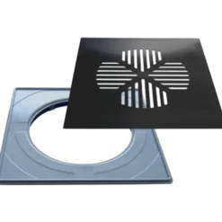 Lattiakaivon kansi PP-tuote Apila, rst, mattamusta, vakioasennuskehyksellä, 197x197mm