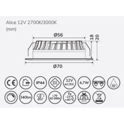 LED-alasvalo Llitt Alice, 12V, 3000K, eri värejä