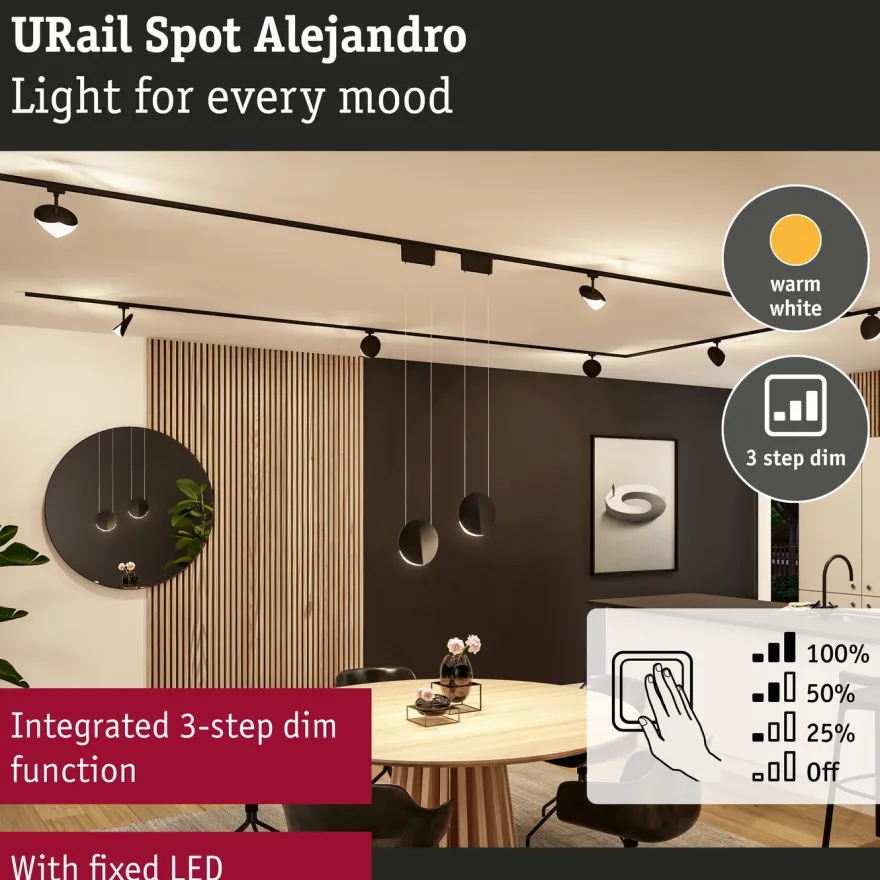 LED-kiskospotti Paulmann URail Alejandro 800lm 10W 3-Step-Dim himmennettävä, eri vaihtoehtoja