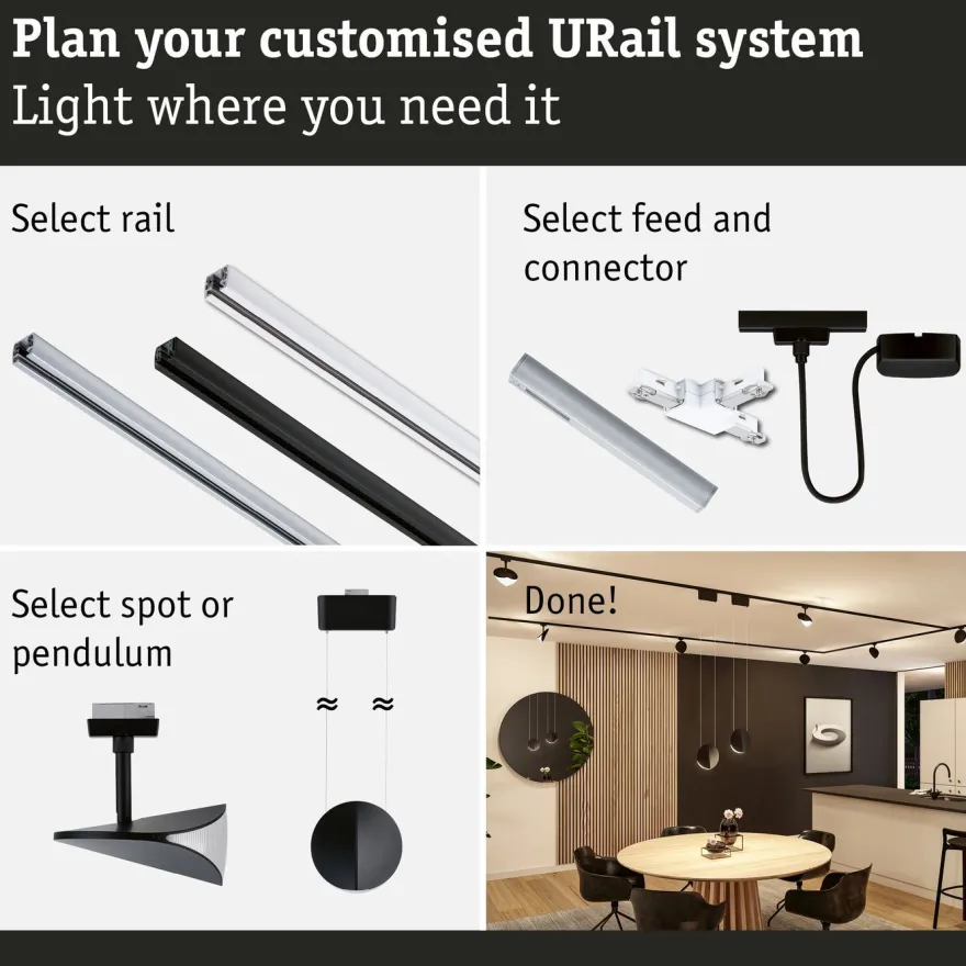 LED-kiskospotti Paulmann URail Alejandro 800lm 10W 3-Step-Dim himmennettävä, eri vaihtoehtoja