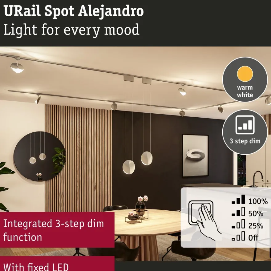 LED-kiskospotti Paulmann URail Alejandro 800lm 10W 3-Step-Dim himmennettävä, eri vaihtoehtoja