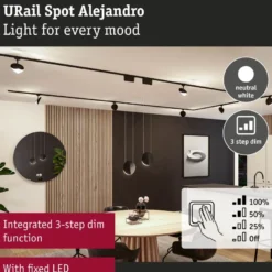 LED-kiskospotti Paulmann URail Alejandro 800lm 10W 3-Step-Dim himmennettävä, eri vaihtoehtoja