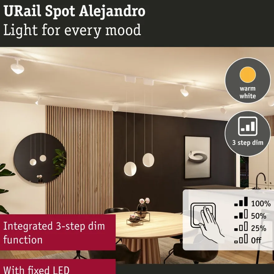 LED-kiskospotti Paulmann URail Alejandro 800lm 10W 3-Step-Dim himmennettävä, eri vaihtoehtoja
