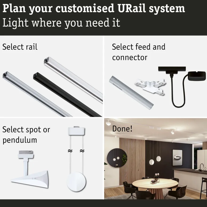LED-kiskospotti Paulmann URail Alejandro 800lm 10W 3-Step-Dim himmennettävä, eri vaihtoehtoja