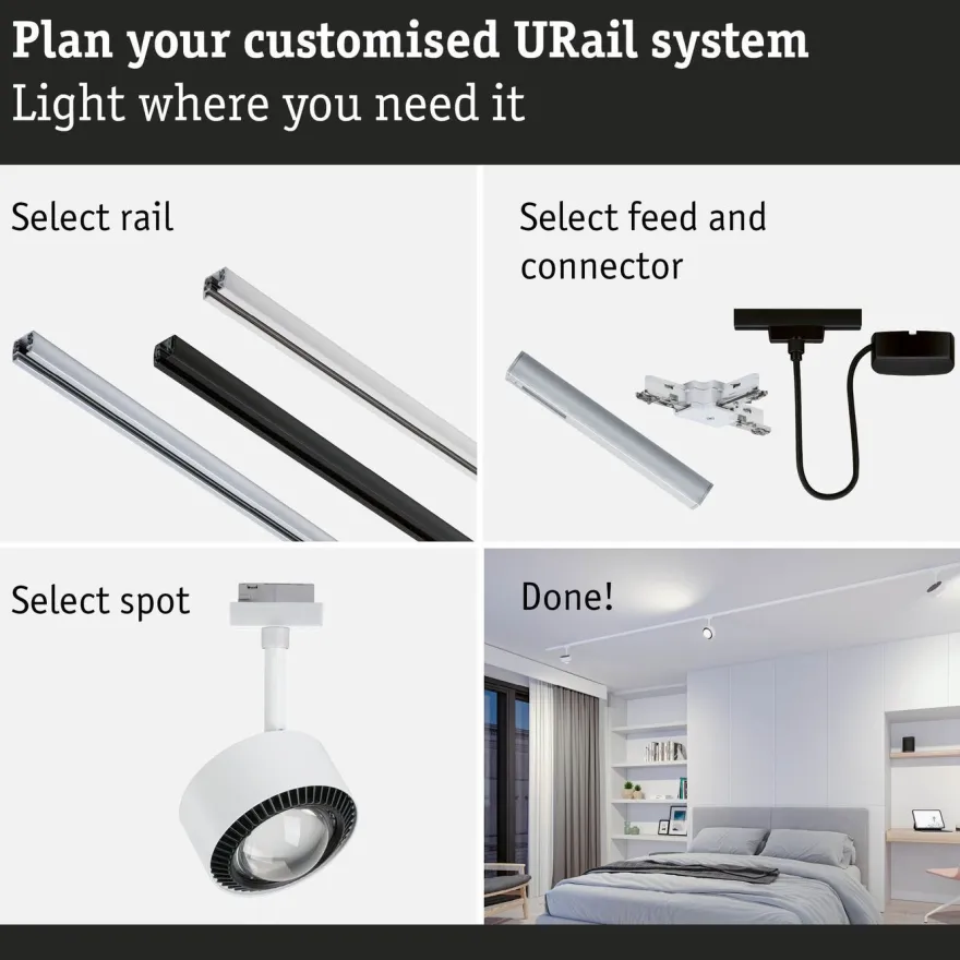LED-kiskospotti Paulmann URail Smart Home Zigbee 3.0 Aldan 500lm 8W