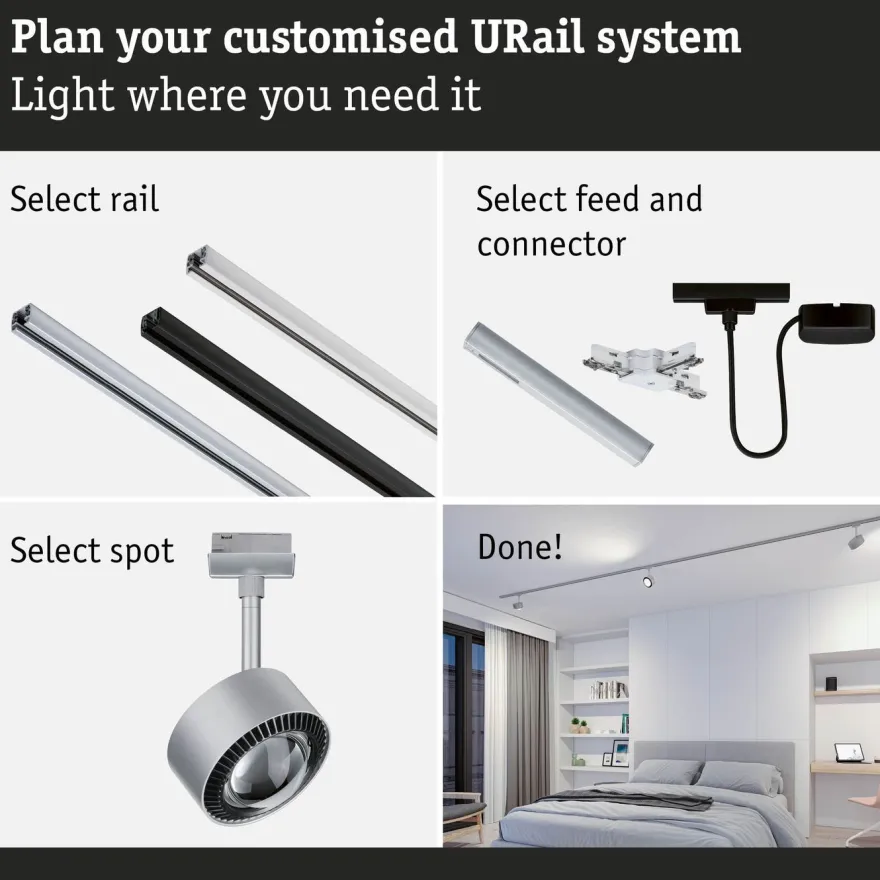 LED-kiskospotti Paulmann URail Smart Home Zigbee 3.0 Aldan 500lm 8W